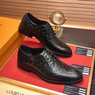 Louis Vuitton Monogram-Embossed Black Cap-Toe Oxford Shoes