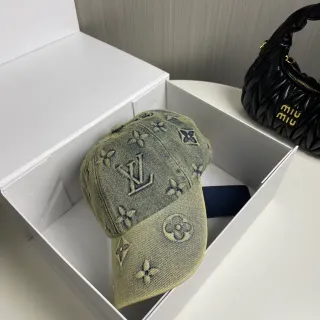 Louis Vuitton Monogram-Embroidered Washed Olive Denim Baseball Cap