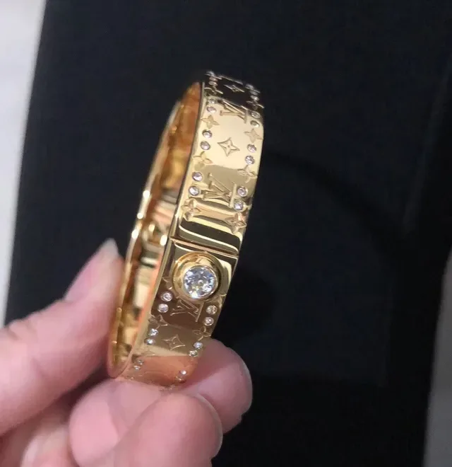 Louis Vuitton Monogram Empreinte Crystal-Embellished Hinged Bangle Bracelets 2