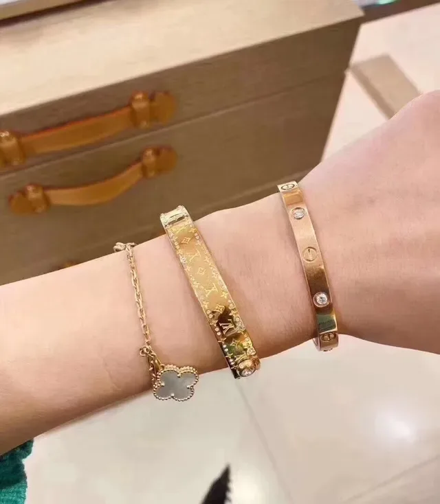 Louis Vuitton Monogram Empreinte Crystal-Embellished Hinged Bangle Bracelets 9