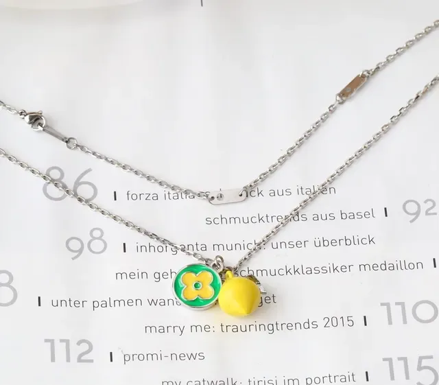 Louis Vuitton Monogram Flower and Fruit Charms Yellow Green Enamel Silver-Tone Chain Necklace 2