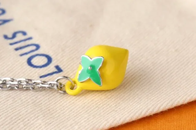 Louis Vuitton Monogram Flower and Fruit Charms Yellow Green Enamel Silver-Tone Chain Necklace 5