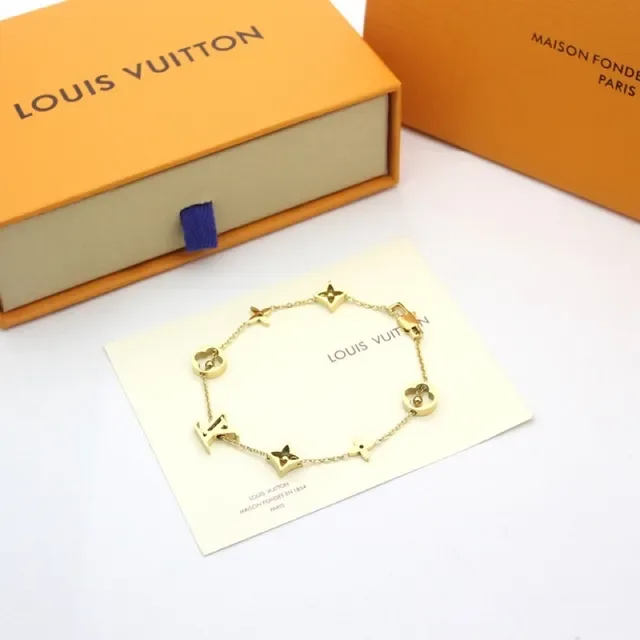 Louis Vuitton Monogram Flower Chain Gold Silver Bracelet 2