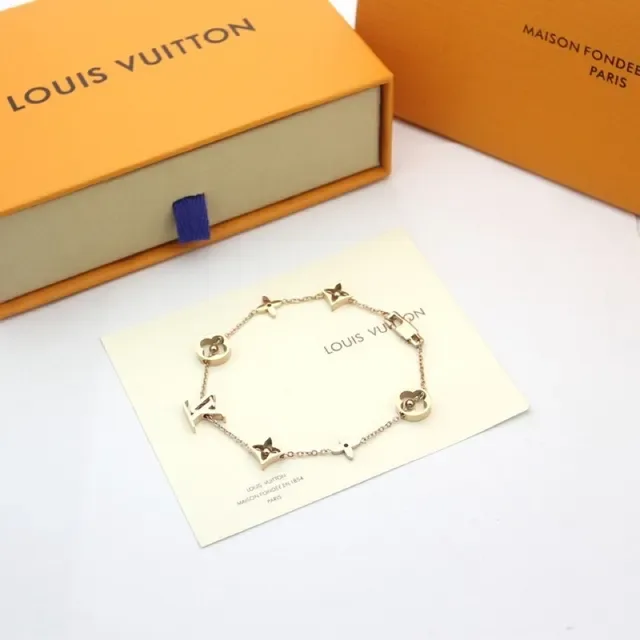Louis Vuitton Monogram Flower Chain Gold Silver Bracelet 4