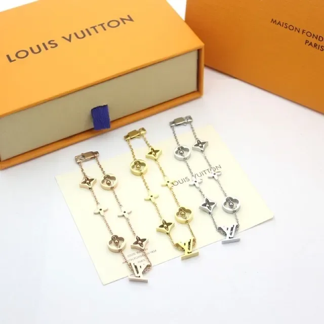 Louis Vuitton Monogram Flower Chain Gold Silver Bracelet 5
