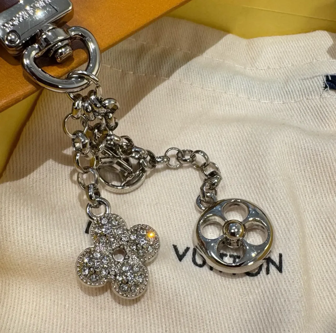 Louis Vuitton Monogram Flower Charm Silver Gold Crystal-Embellished Bracelet 3
