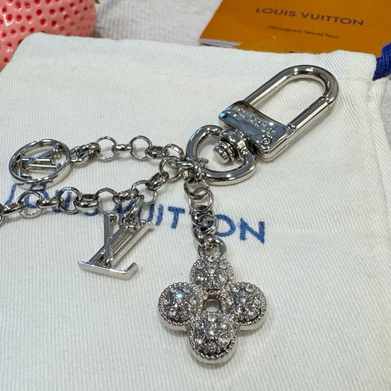 Louis Vuitton Monogram Flower Charm Silver Gold Crystal-Embellished Bracelet 4