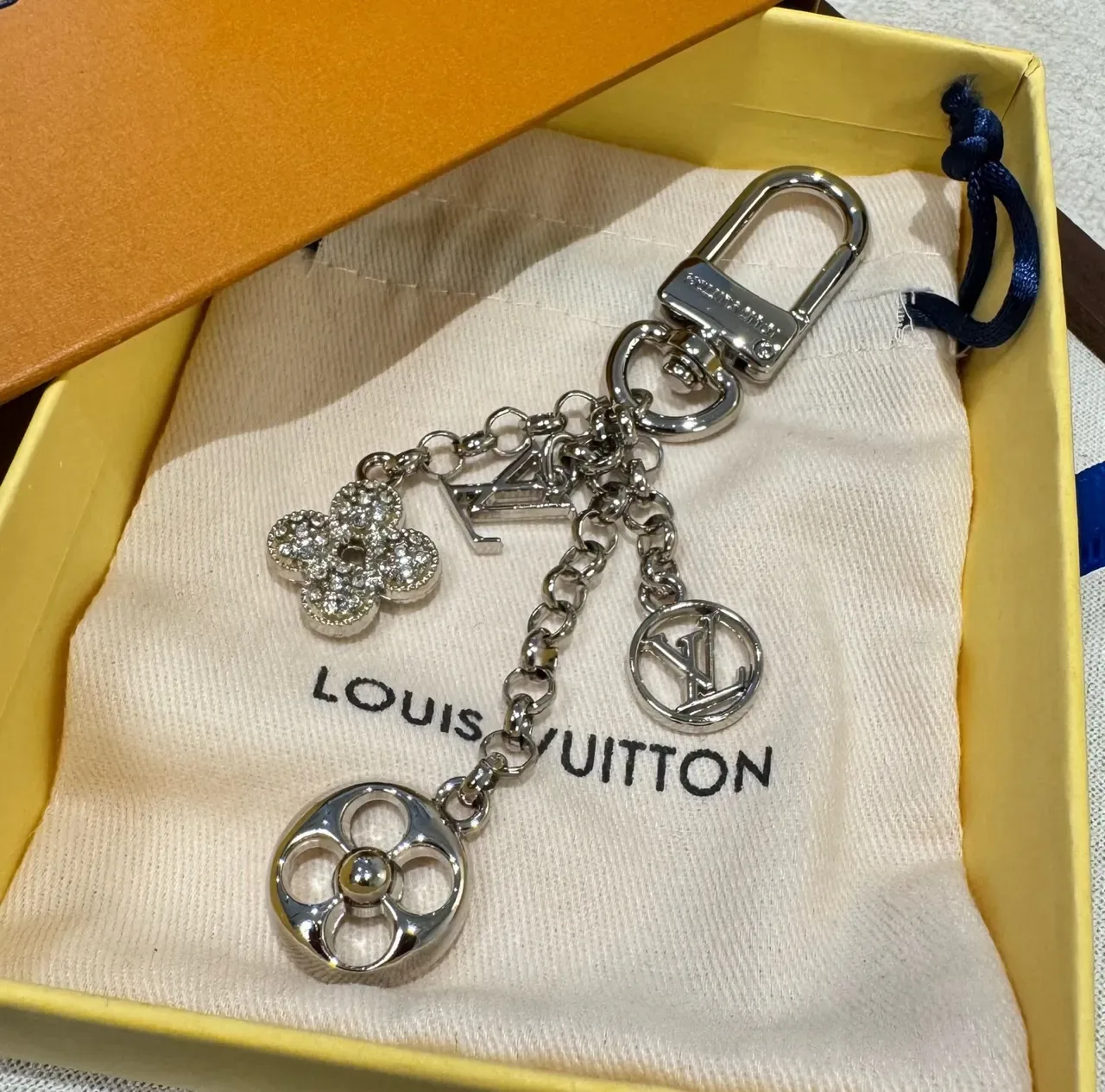 Louis Vuitton Monogram Flower Charm Silver Gold Crystal-Embellished Bracelet 5