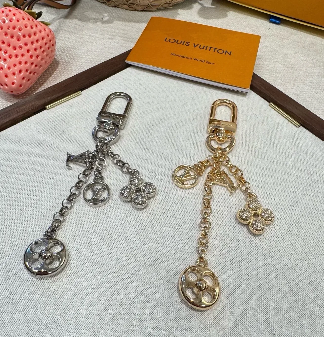 Louis Vuitton Monogram Flower Charm Silver Gold Crystal-Embellished Bracelet 6
