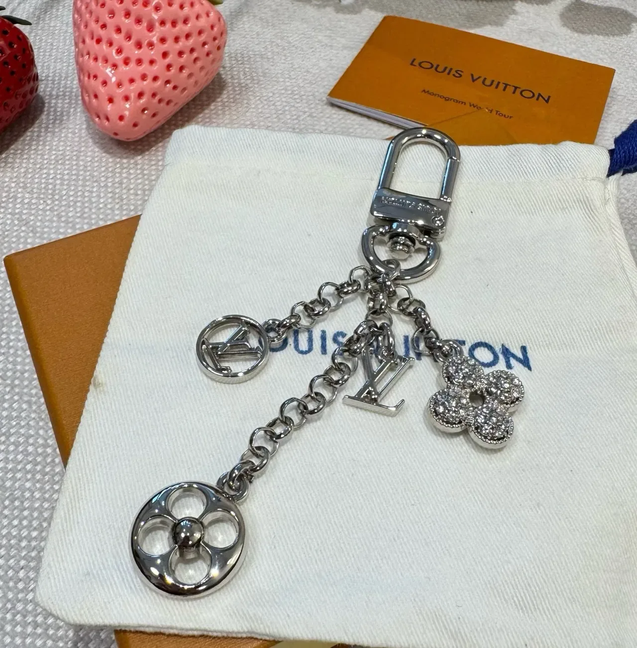 Louis Vuitton Monogram Flower Charm Silver Gold Crystal-Embellished Bracelet 7