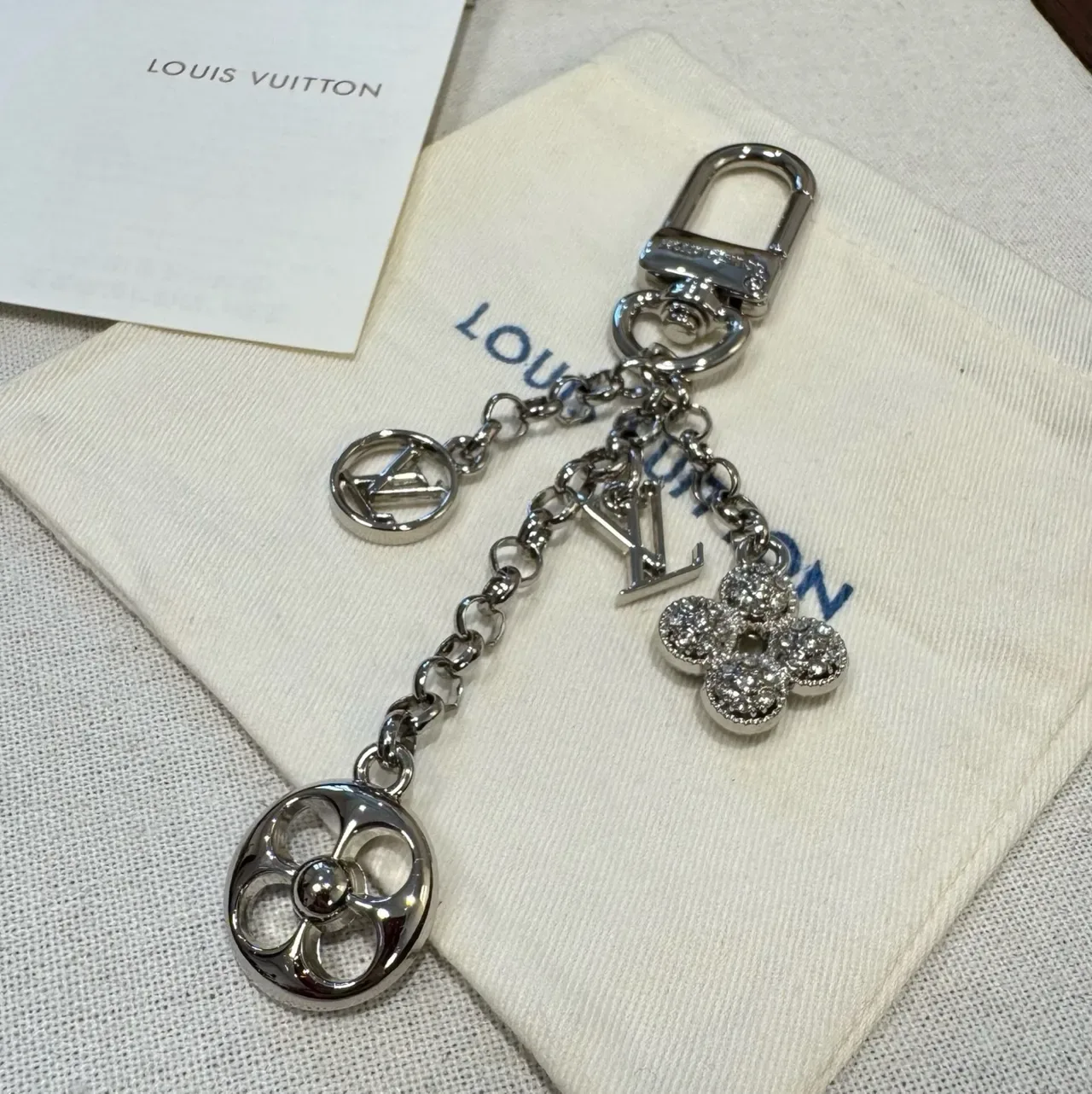 Louis Vuitton Monogram Flower Charm Silver Gold Crystal-Embellished Bracelet 8