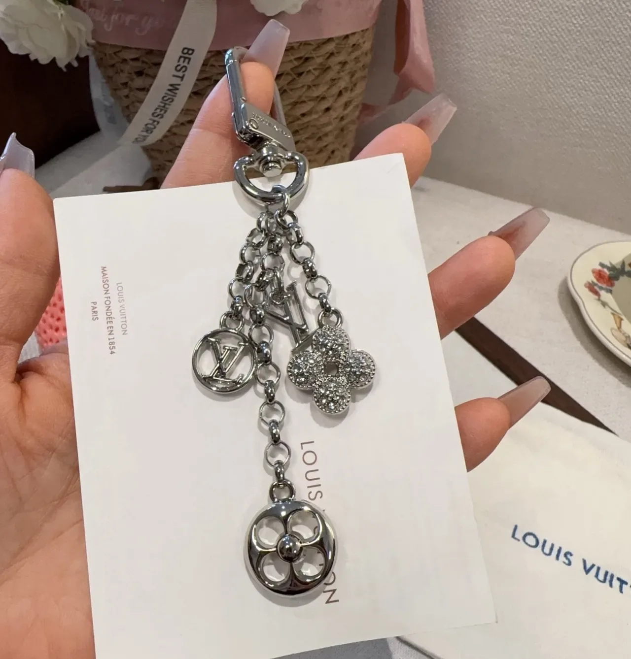 Louis Vuitton Monogram Flower Charm Silver Gold Crystal-Embellished Bracelet 9
