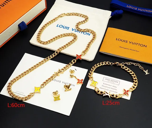 Louis Vuitton Monogram Flower Gold Blue Curb-Link Chain Enamel LV Charms Necklace 4