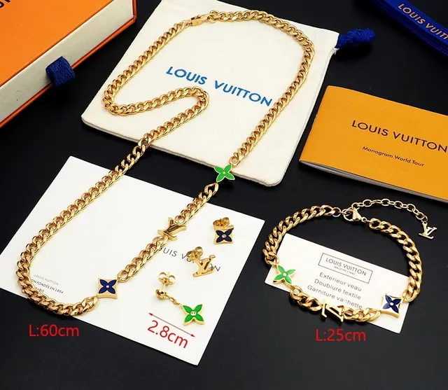 Louis Vuitton Monogram Flower Gold Blue Curb-Link Chain Enamel LV Charms Necklace 6