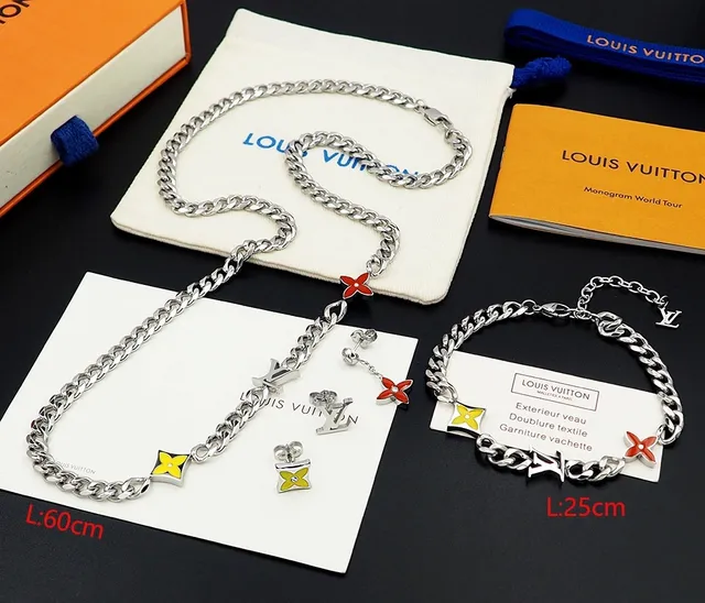 Louis Vuitton Monogram Flower Gold Blue Curb-Link Chain Enamel LV Charms Necklace 7
