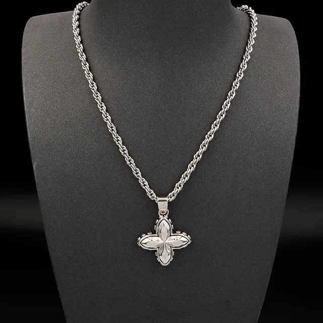 Louis Vuitton Monogram Flower Silver Gold Four-Petal Floral Pendant Rope Chain Necklace 6