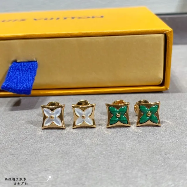 Louis Vuitton Monogram Flower Square Stud Earrings 3