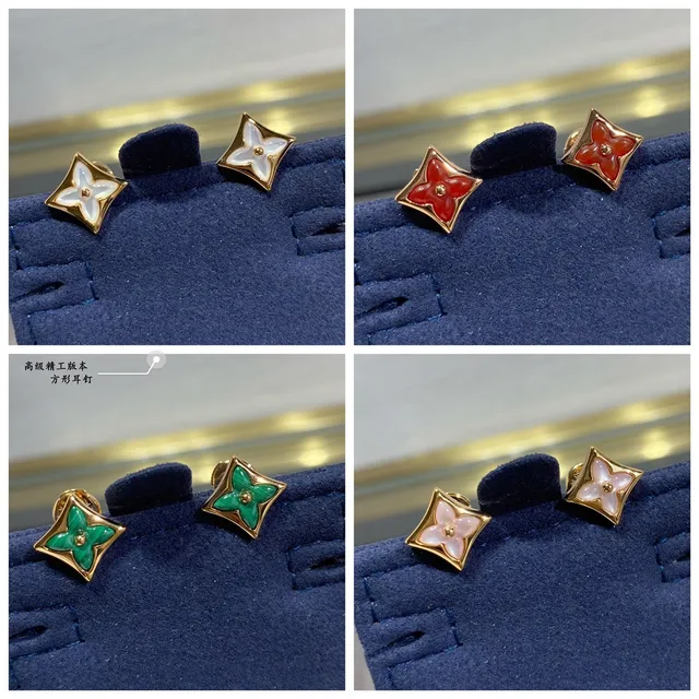Louis Vuitton Monogram Flower Square Stud Earrings 6