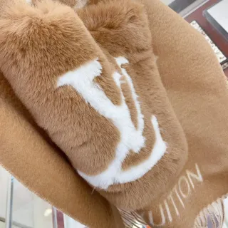 Louis Vuitton Monogram Fur Scarf Brown White Cashmere Scarf