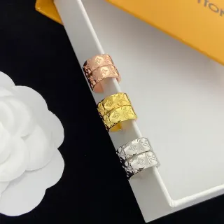 Louis Vuitton Monogram Gold Silver Wide Band Embossed Ring