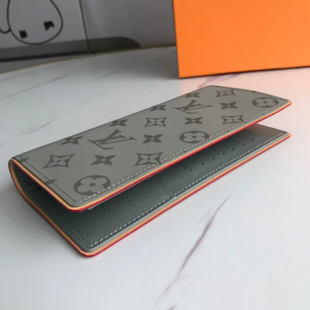 Louis Vuitton Monogram billetera larga gris y naranja 6