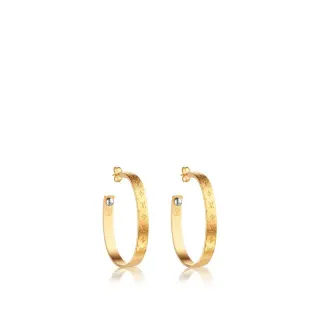 Louis Vuitton Monogram Hoop Gold Silver Engraved Metal Earrings