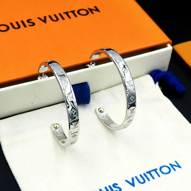 Louis Vuitton Monogram Hoop Silver Gold Earrings 2