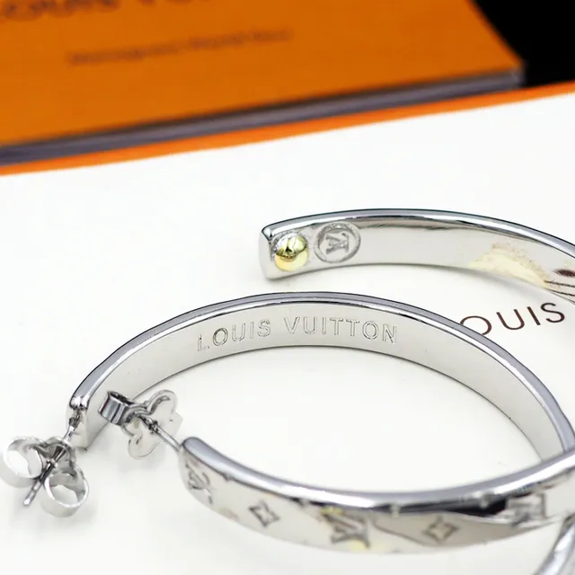 Louis Vuitton Monogram Hoop Silver Gold Earrings 3