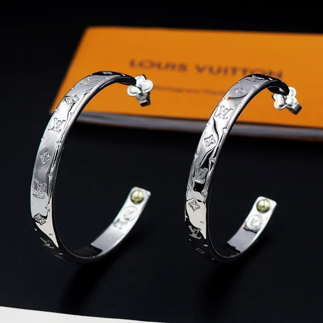 Louis Vuitton Monogram Hoop Silver Gold Earrings 5