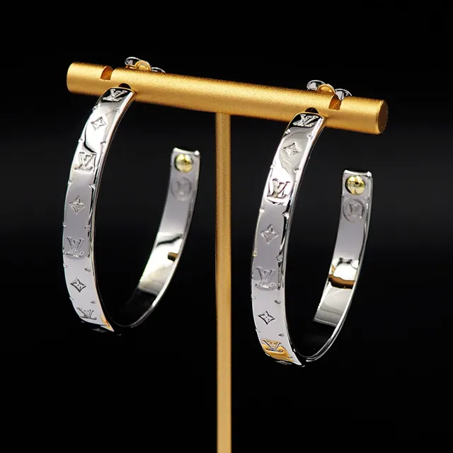 Louis Vuitton Monogram Hoop Silver Gold Earrings 6