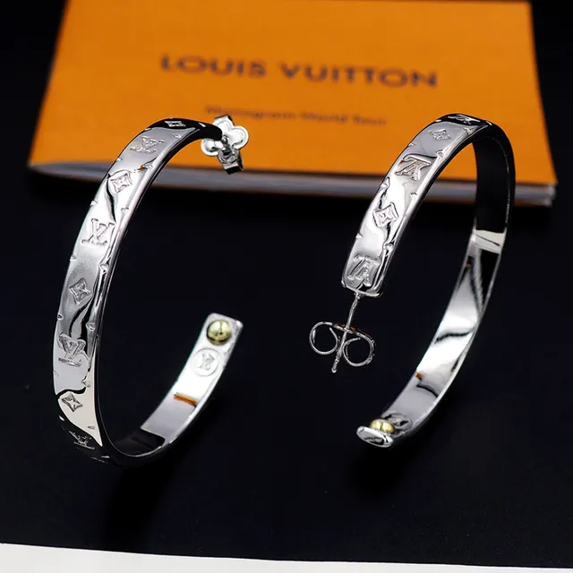 Louis Vuitton Monogram Hoop Silver Gold Earrings 7