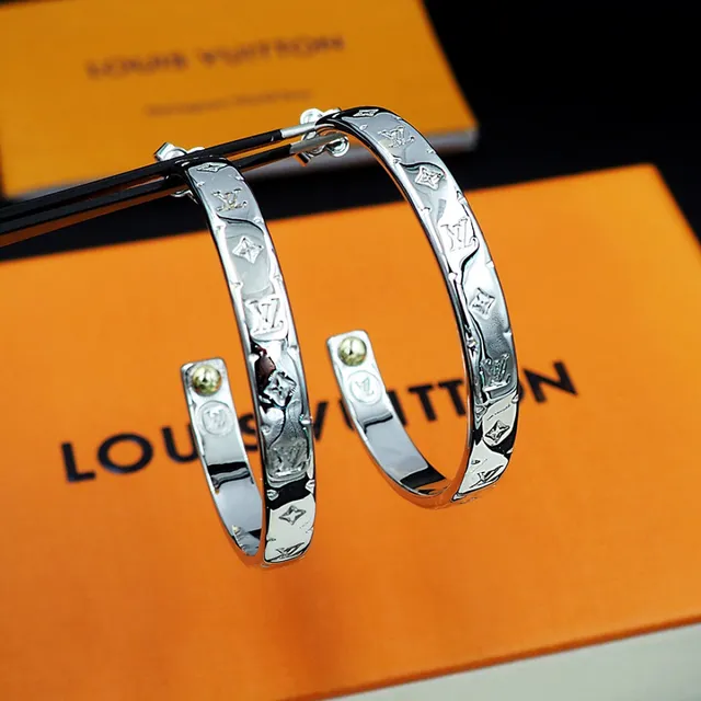 Louis Vuitton Monogram Hoop Silver Gold Earrings 8