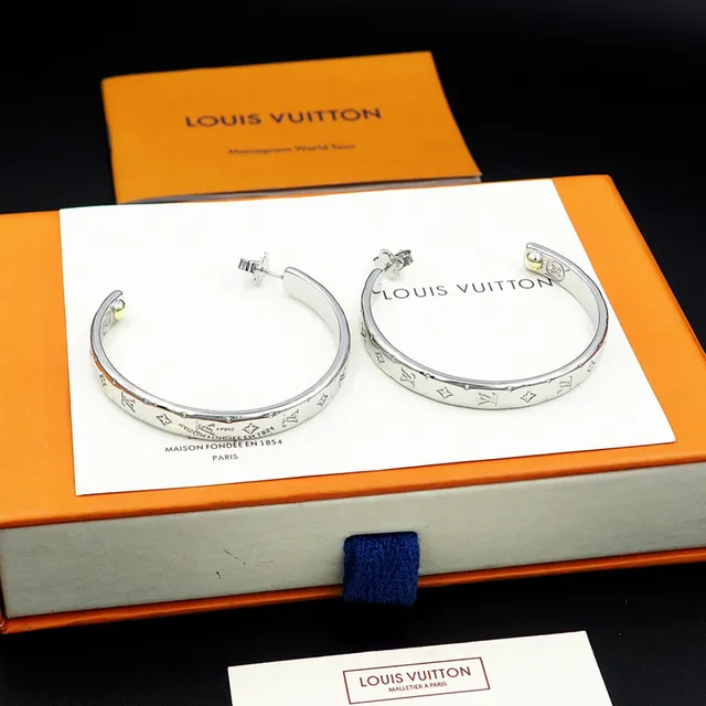 Louis Vuitton Monogram Hoop Silver Gold Earrings 9