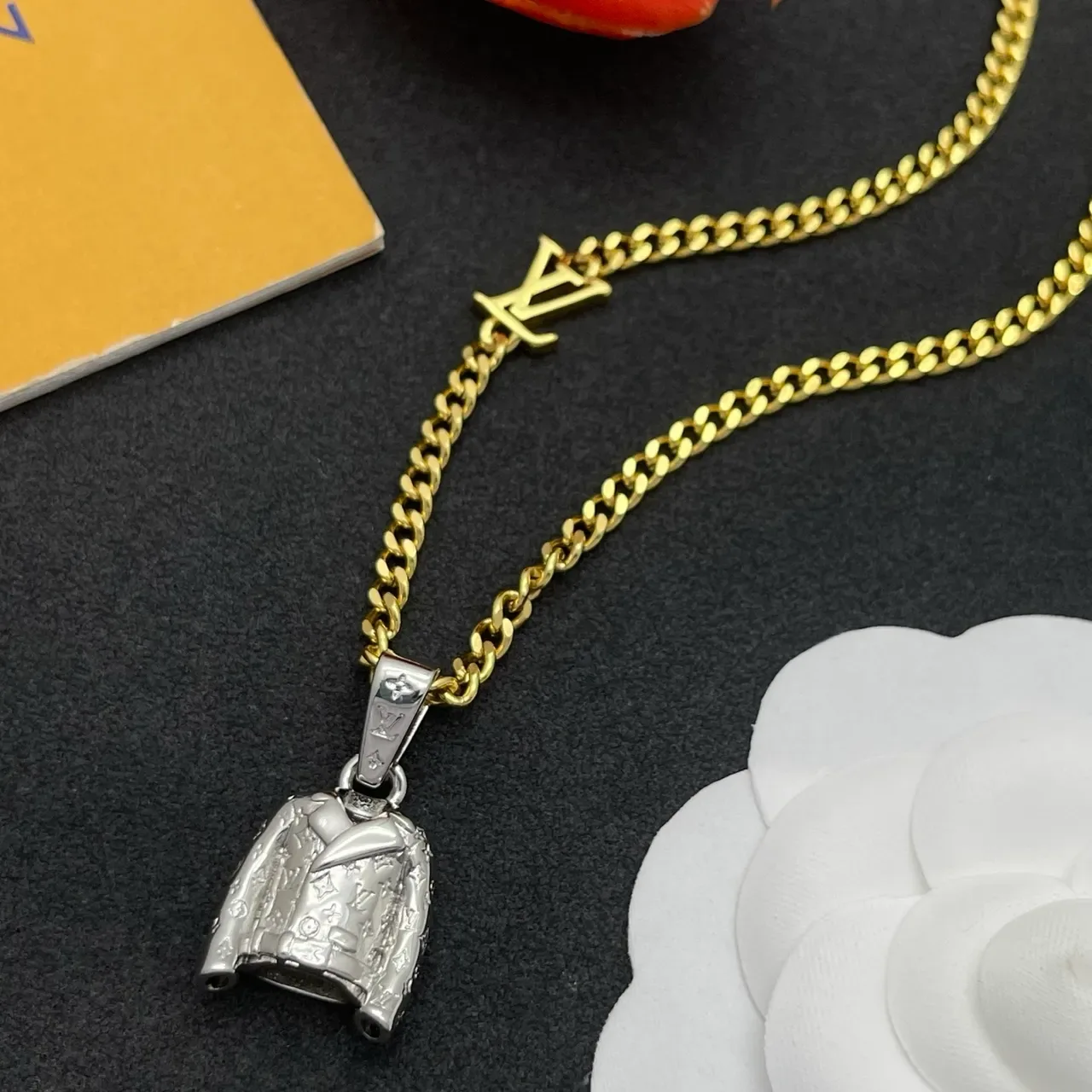 Louis Vuitton Monogram Jacket Pendant Gold Chain Necklace 6