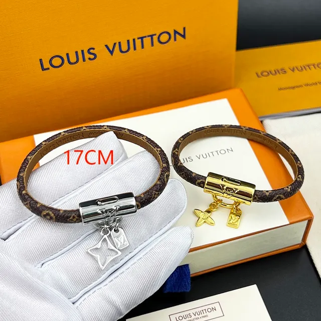 Louis Vuitton Monogram Leather Bracelet Brown Gold Canvas Cylindrical Clasp Bracelet 2