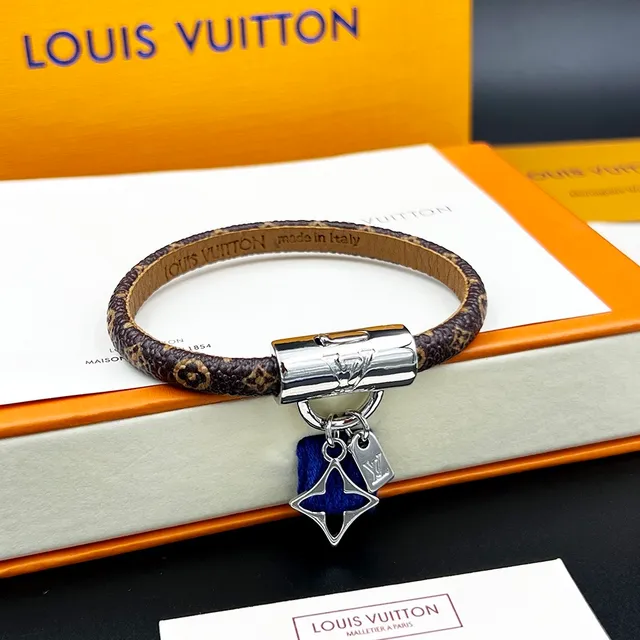 Louis Vuitton Monogram Leather Bracelet Brown Gold Canvas Cylindrical Clasp Bracelet 5