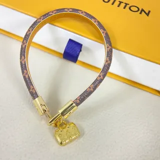 Louis Vuitton Monogram Leather Bracelet Brown Gold Hardware Bracelet