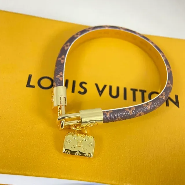 Louis Vuitton Monogram Leather Bracelet Brown Gold Hardware Bracelet 3