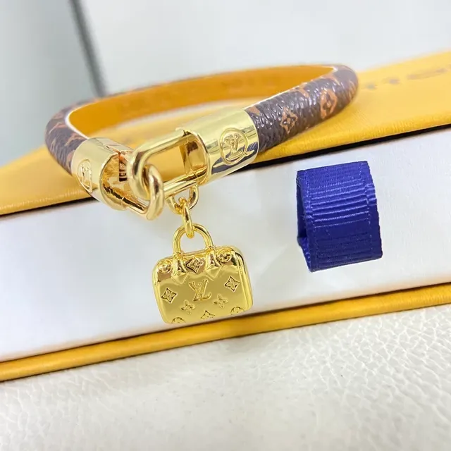 Louis Vuitton Monogram Leather Bracelet Brown Gold Hardware Bracelet 5