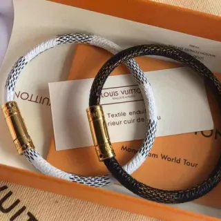 Louis Vuitton Monogram Leather Cord Bracelet White and Black Woven Bracelets
