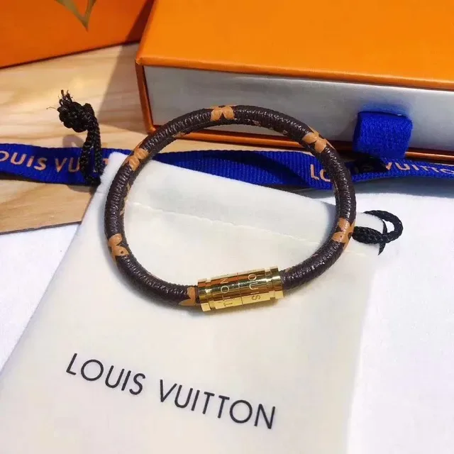 Louis Vuitton Monogram Leather Cord Bracelet White and Black Woven Bracelets 2