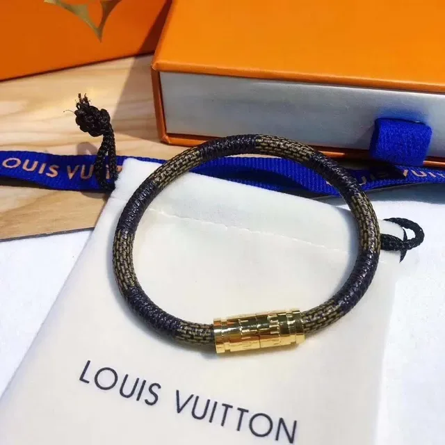 Louis Vuitton Monogram Leather Cord Bracelet White and Black Woven Bracelets 4