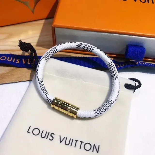 Louis Vuitton Monogram Leather Cord Bracelet White and Black Woven Bracelets 7