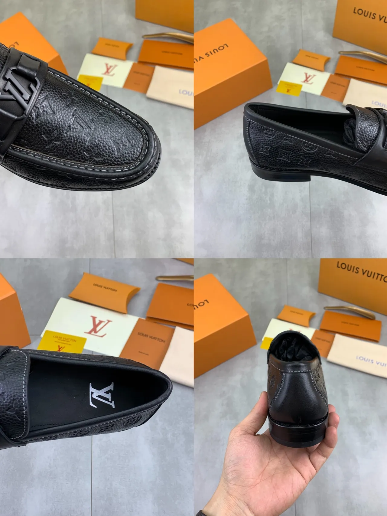 Louis Vuitton Monogram Loafer Black Embossed Leather Loafers 3