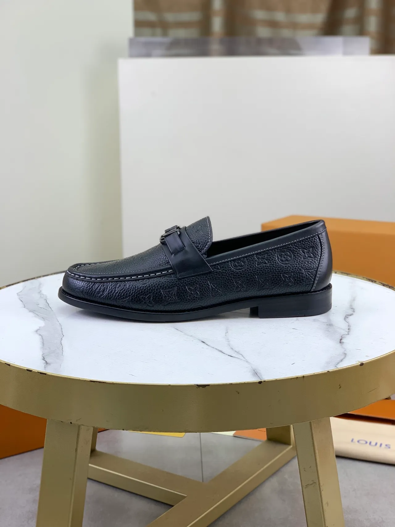 Louis Vuitton Monogram Loafer Black Embossed Leather Loafers 6