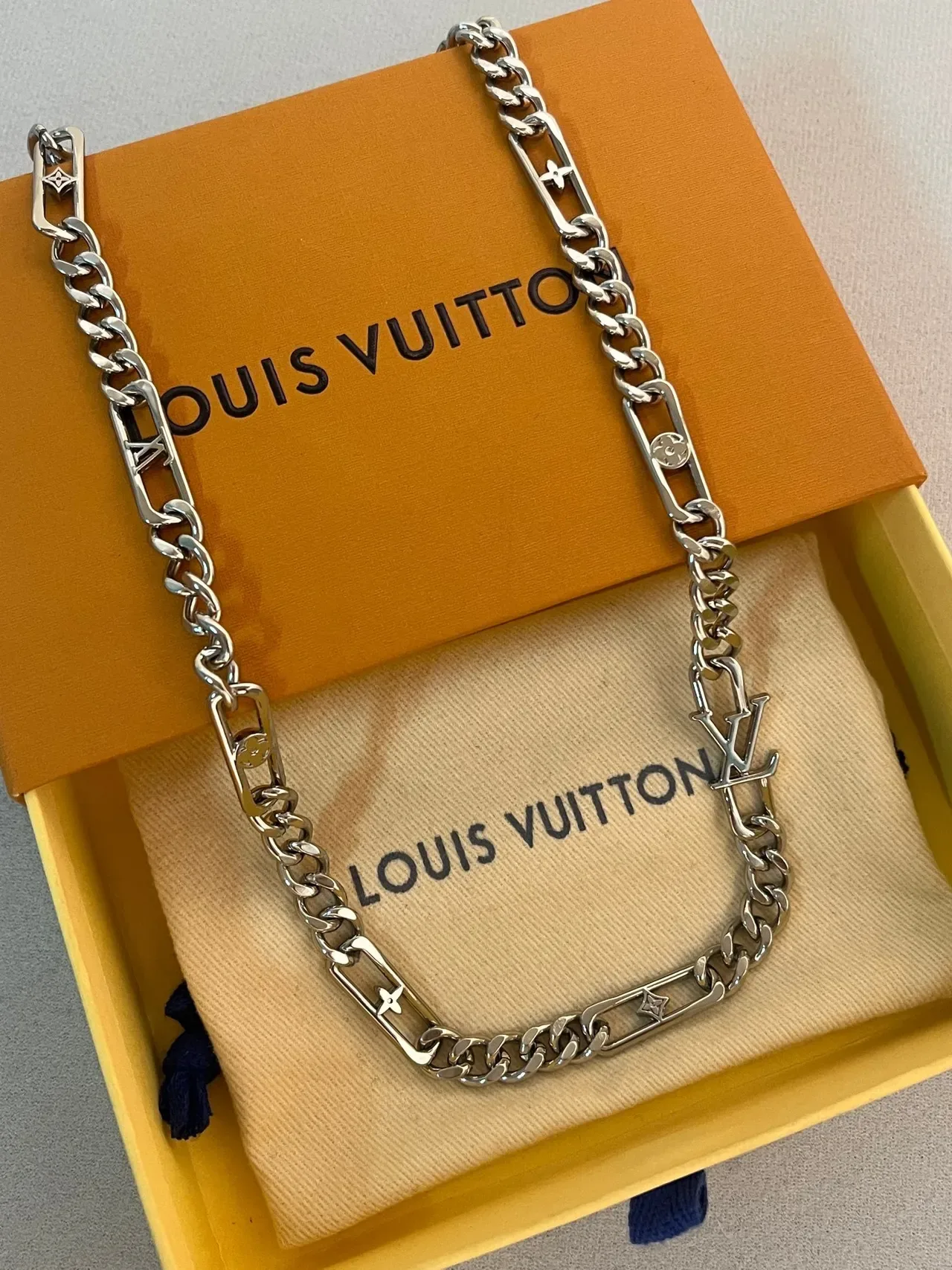 Louis Vuitton Monogram Mixed-Link Silver-Tone Necklace 4