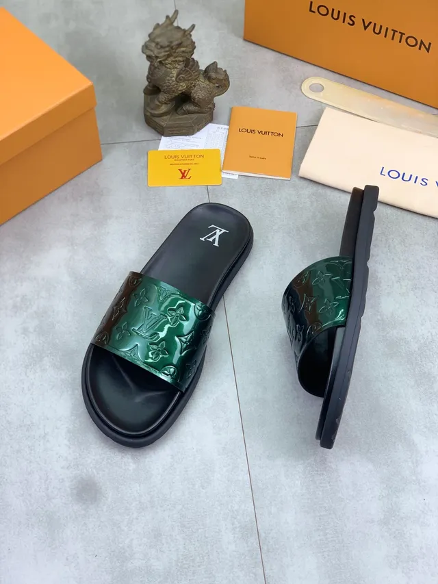 Louis Vuitton Monogram Patent Green and Black Slipper 4