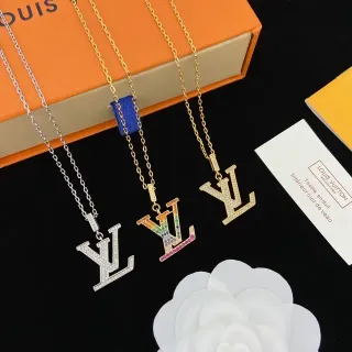 Louis Vuitton Monogram Pendant Multicolor Gold Pavé Crystal Necklace