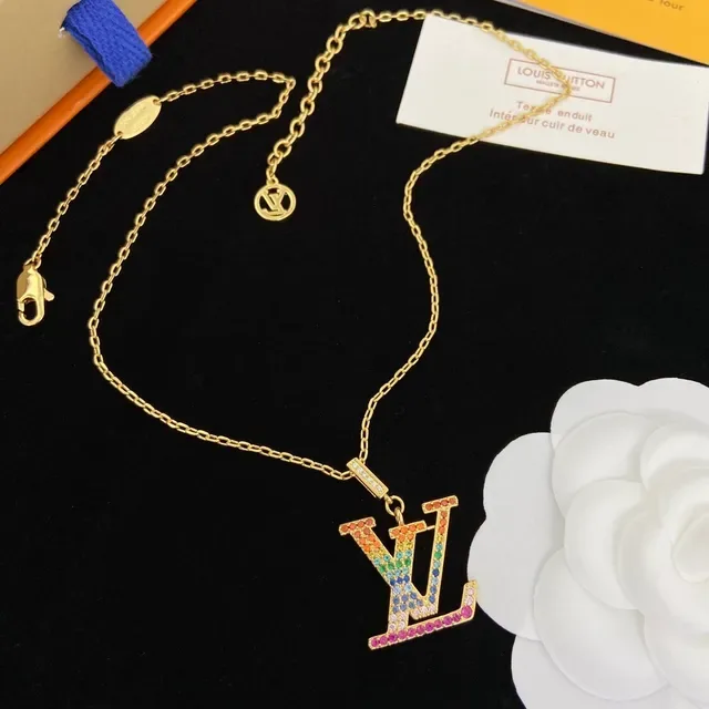 Louis Vuitton Monogram Pendant Multicolor Gold Pavé Crystal Necklace 3