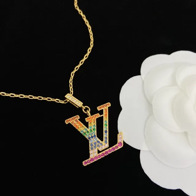 Louis Vuitton Monogram Pendant Multicolor Gold Pavé Crystal Necklace 4